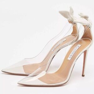 Aquazzura White Bridal Transparent PVC and Leather Bow Tie Pumps Heels Size 37.5